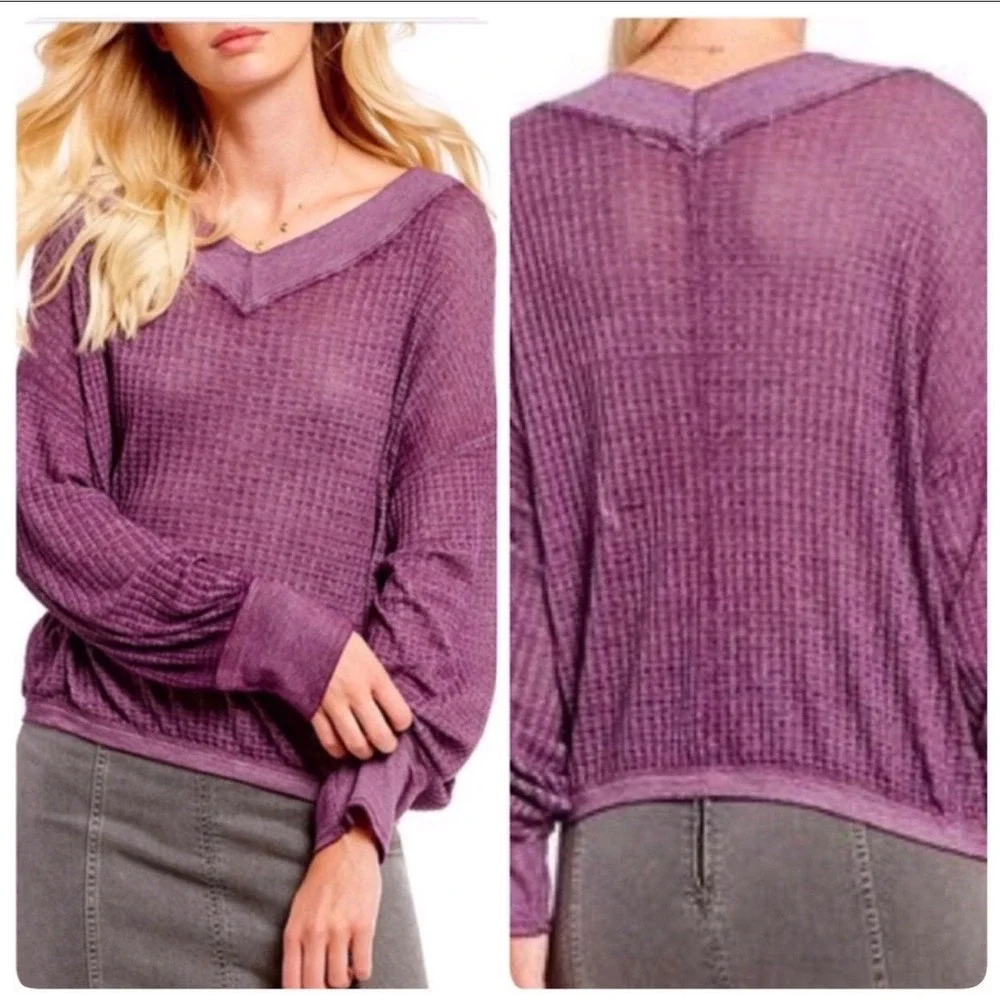 We The Free Free People South Side Sheer Thermal Top Sz S Waffle Knit